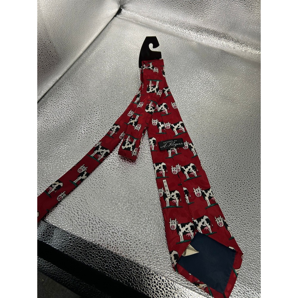 Designs by A. Rogers Mens Red Novelty Cow Print Necktie Animal Farm Theme Tie